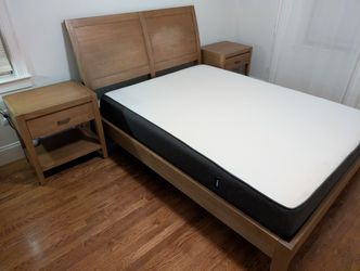 Queen Bed Frame + Nightstands + Mattress