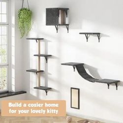 5 Pieces Gray Cat Wall Shelves Play Furniture 