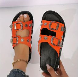 Trendy Designer  Belt Buckle Multi-color Sandals 