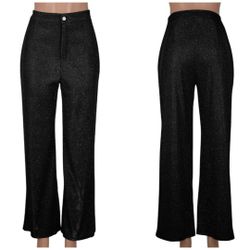 Fashion Black Shimmer Fabric Pants New Size L