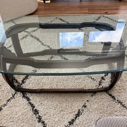 Mid-Century Modern Glass Coffee Table – Solid Wood Base – 44” x 28.5”