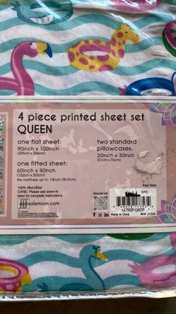 4 piece printed queen bed sheet set