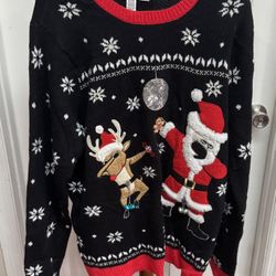 Ugly Christmas Sweater Dancing Santa and Reindeer w Embellishments size XL just $7