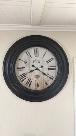 Large Vintage-Style Wall Clock Black Frame