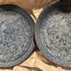 Antique Amari Blue Porcelain Bowl And Plate