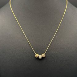 10k solid yellow gold 3 tone balls CZ stones charm necklace 17” chain