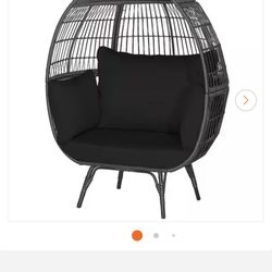 Patio Oversized Egg Chair Outdoor Lounge Chair with Black Cushions Indoor and Outdoor