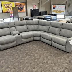 Power Reclining Grey Sectional Couch