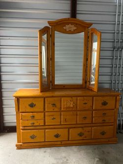Knotty pine vintage  Dresser & tri fold mirror