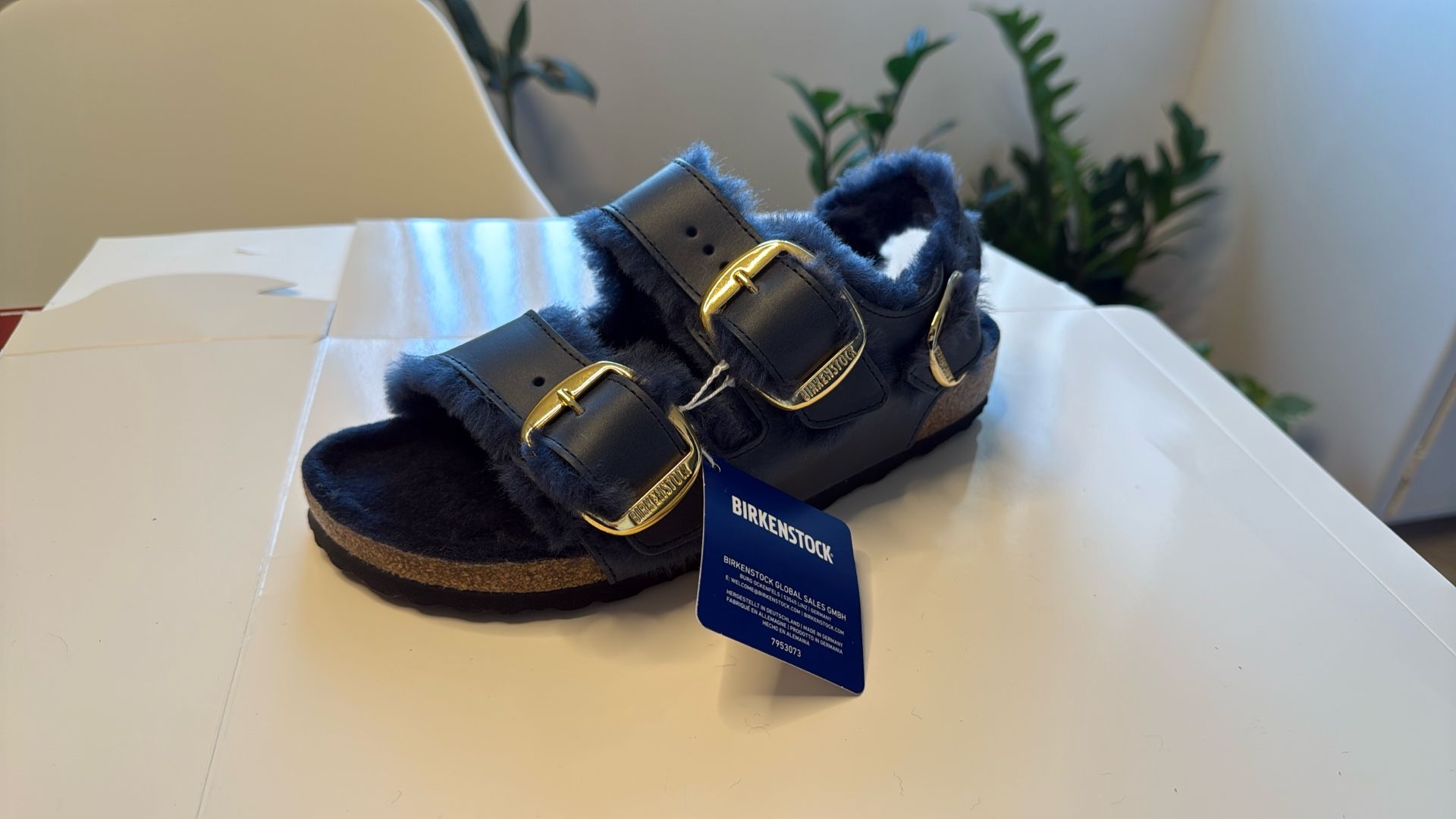 Birkenstock Milano Big Buckle Shearling Oiled Leather Midnight Blue Size US 7-7,5 EU 38