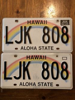 Hawaii License Plate Set LJK 808