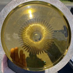 Vintage glass serving plate with what looks to be a silver sterling lip around it knowledge is limited pick up only located in Orting