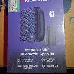 MONSTER  Wearable Mini Bluetooth Speaker  ,clip ,fast Charge , Brand New Sealed , Built In Mic ,great Sound 