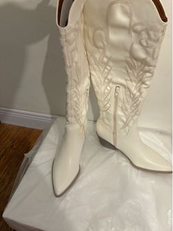 Oasis Society Cream Cowboy Boots Size 8.5 New Knee High Embroidered