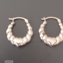 Vtg.sterling Silver Heart Hoop Earrings