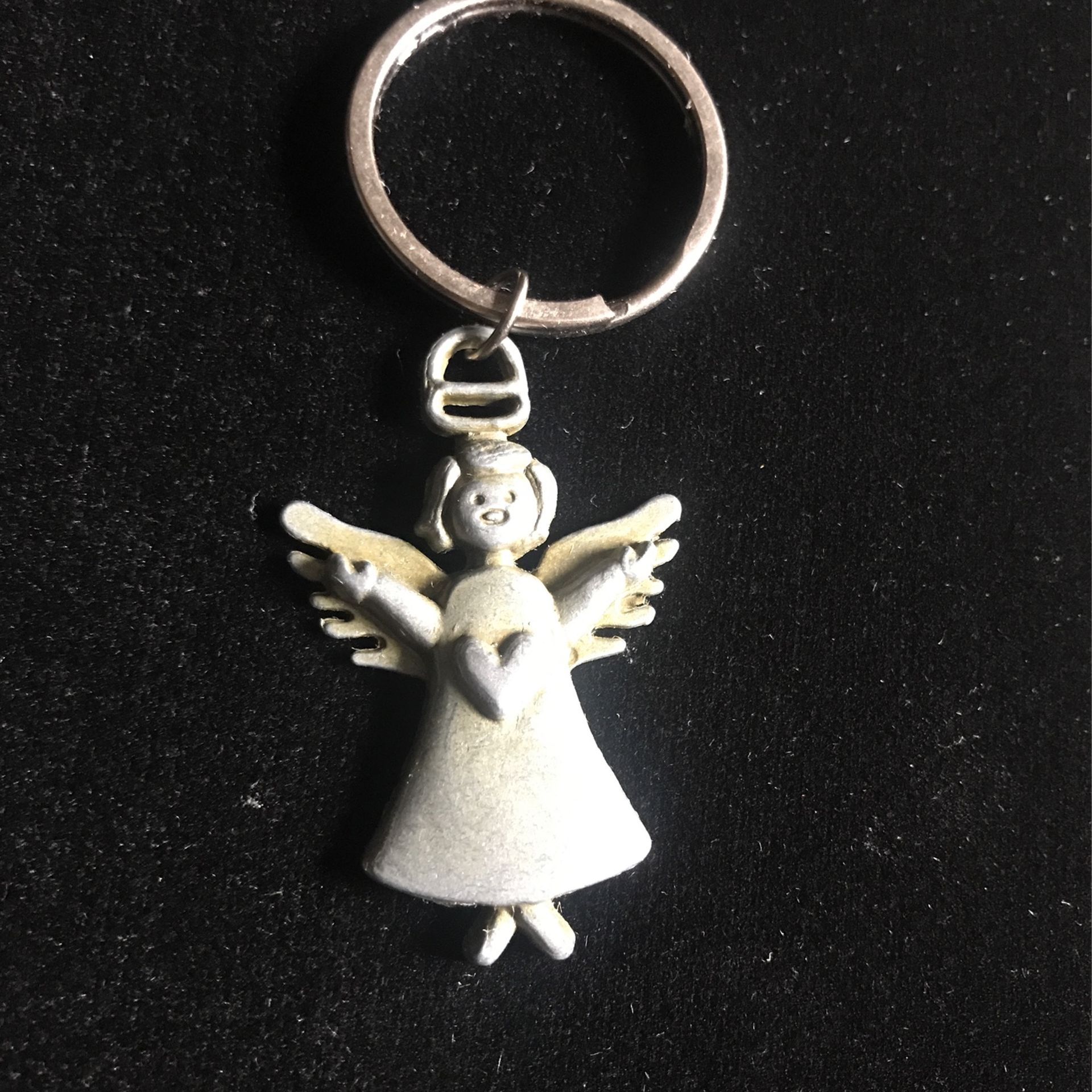 Vintage Pewter Gray Angel Figure Keychain