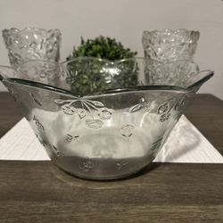 Rose Glass Bowl And 2 Vases