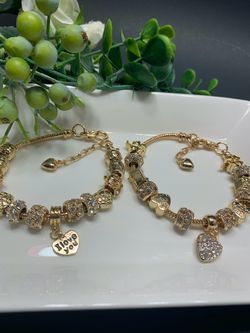 18K Gold Plated Crystal Rhinestone Star Love Heart Charm Bracelet, Each $11.99