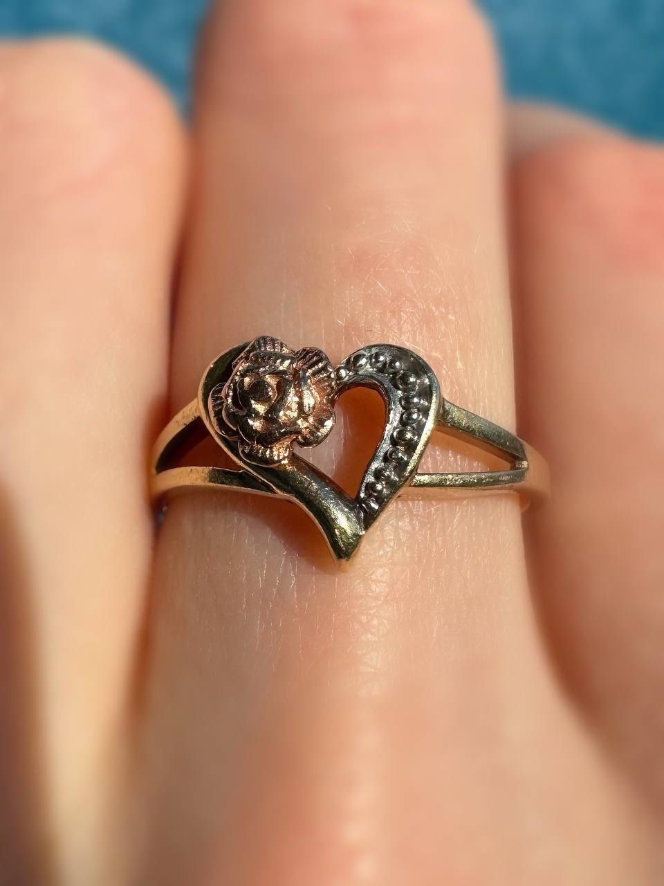 Jewelry 10k three tone yellow Gold Heart Ring sz 5.5