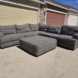 3 Piece Gray Sectional Sofa W/ Ottoman- Delivery Available 