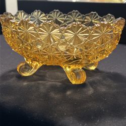 Vintage L G Wright Fenton Daisy And Buttons Amber Footed Oval Dish 