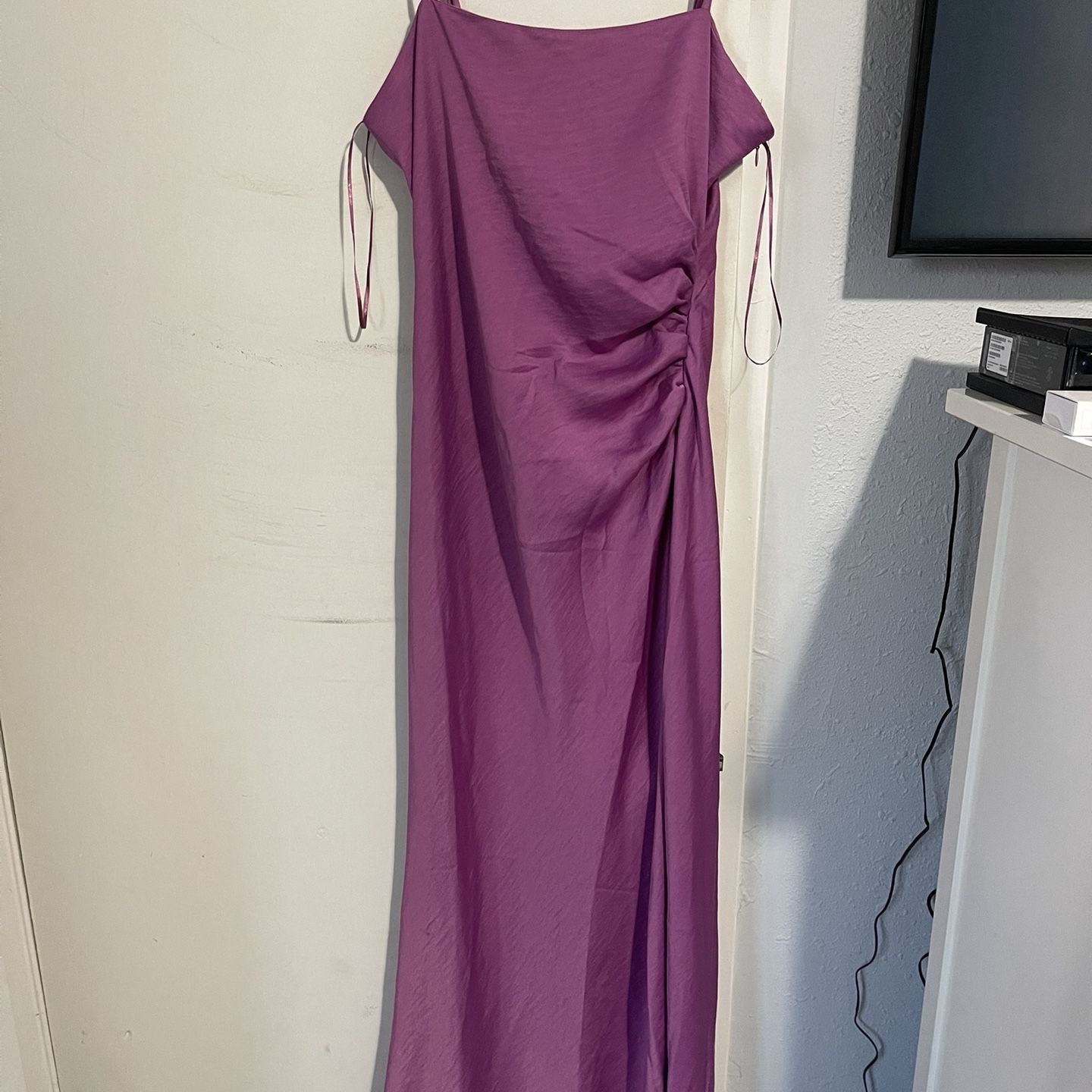 house of harlow purple dress NWT House of Harlow 1960 Satin Side Tie Slip Floral Maxi Dress Sz L