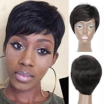 Short Black/Dark Brown Wigs Layered Natural