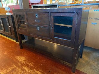 POTTERY BARN Rhys Solid Mahogany Campaign Style Rustic Console Table