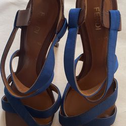 Fendi blue size 7 strappy sandals made in Italy 