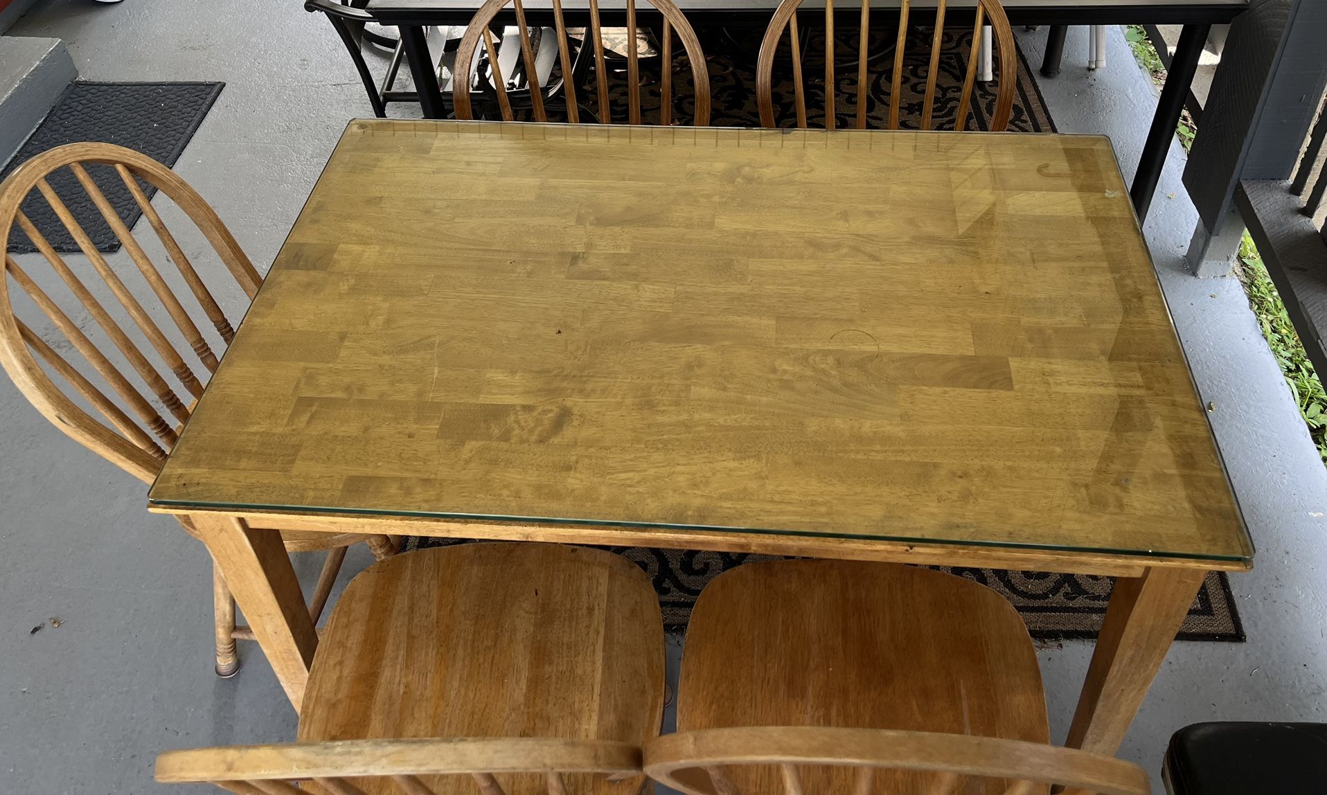 Wooden Table with Glass Top and 5 Chairs - OPEN TO ALL OFFERS
