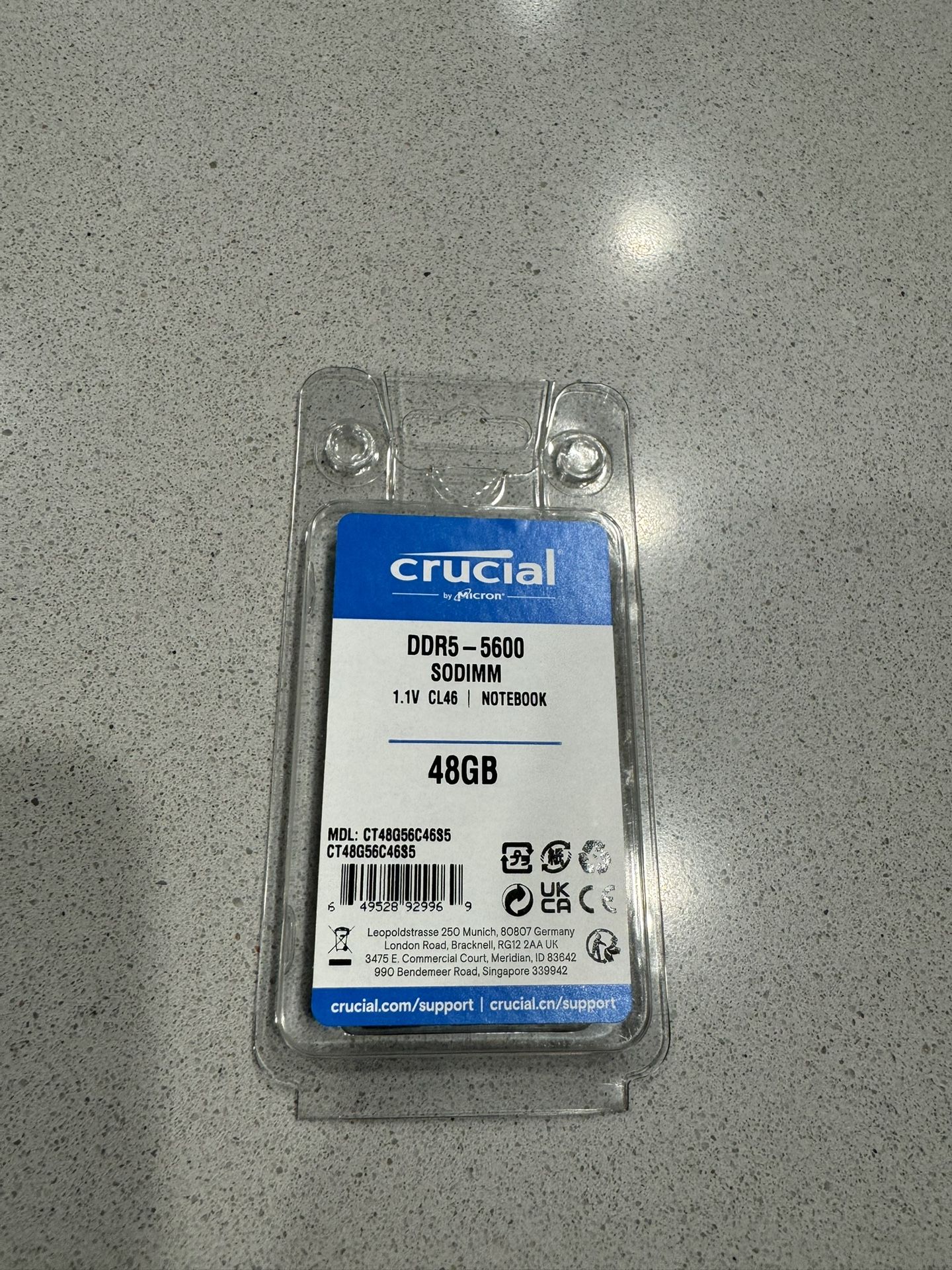 Crucial 48GB DDR5-5600 SODIMM Laptop RAM (Brand New)
