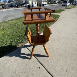 Vintage Solid Wood Plant Stand w/ Magazine Holder – Mid-Century Style