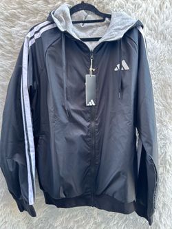 Adidas Black Hooded Track Jacket with White Stripes - reversible