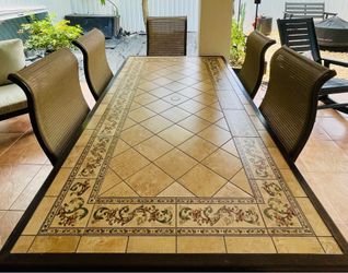 9-Piece Outdoor Rectangular Tile Top Patio Set