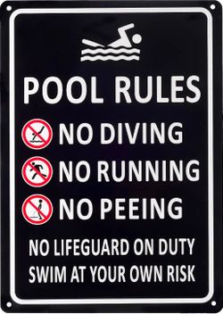Pool Rules Metal Sign 13.4” x 9.4” – Aluminum Weather Resistant – Black