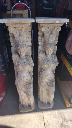 Pair of Large Decorative Caryatid Pedestals / Columns – Classical Greco-Roman Style – 41" Tall