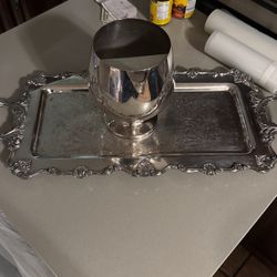 Real Silver Antique Trey And Bowl Cup 