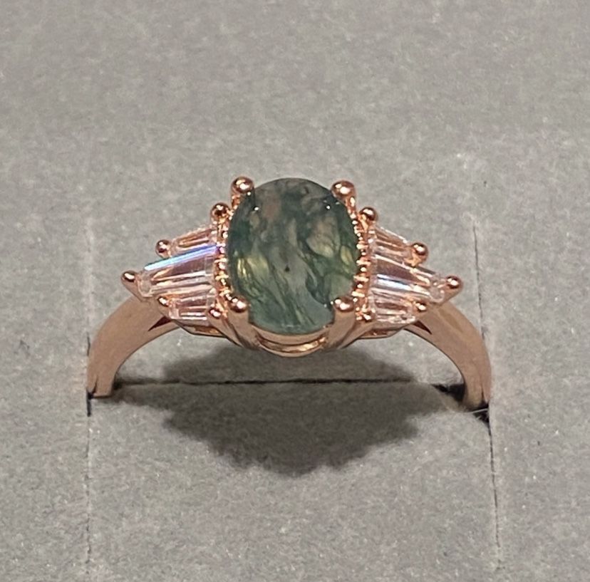 Moss Agate Rose Gold Ring S925 Sz 7
