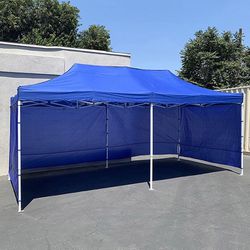 (Brand New) $205 Heavy Duty 10x20 ft Canopy with (4 Sidewalls), Outdoor Patio Pop Up Tent Gazebo, Blue/White 