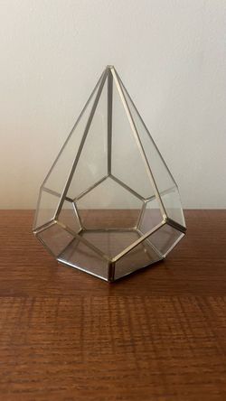 Clear Glass and Brass Geometric Teardrop Shaped Terrarium