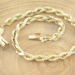 Vintage 1970s 14K Yellow Gold Rope Bracelet, 7.75" Women's, Push Lock