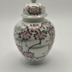 Vintage Porcelain Floral Ginger Jar with Gold Detail