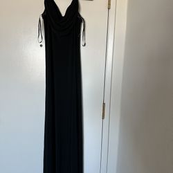  Calvin Klein dress 10 black maxi elegant tan jewels cowl neck slinky sexy 