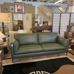 Deep Green Mod Leather Sofa