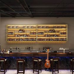 Gold Wall Mount BarWine Shelves