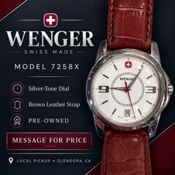 Wenger Swiss-Made Watch 7258X – Silver Dial & Brown Leather Strap