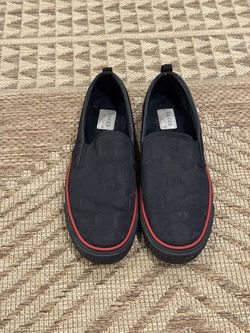Gucci GG Slip-On Sneakers – Black with Red Trim – Size 14