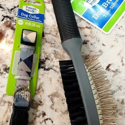 Grey Tons of Harlequin Print Dog Collar & Dog Brush XS/S 14in $5 for Both 