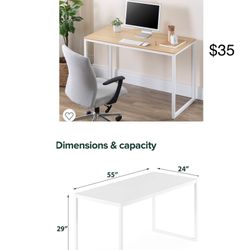 ZINUS Jennifer 55 Inch Computer Workstation / Office Desk - White Frame & Natural Top