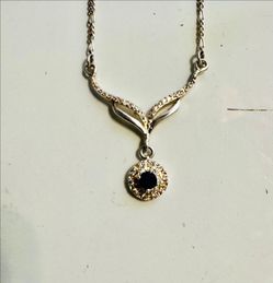 925 Sterling Silver Blue Stone CZ-Look Necklace — 16” Chain — 5.2g